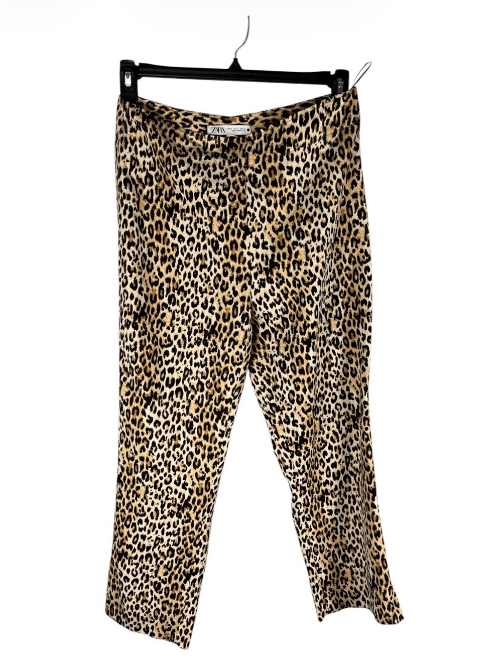 Zara Leopard Print Cropped Ankle Trousers Linen Blend EUC Size M